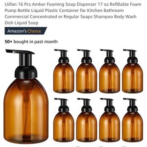 SET OF 14 AMBER COLORED PLASTIC FOAMING SOAP DISPENSERS